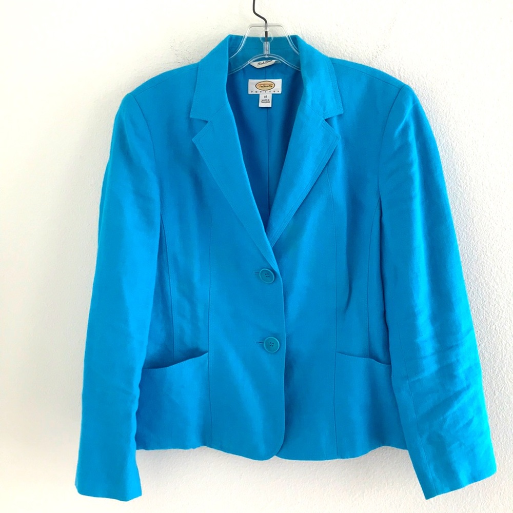 Talbots Petites Irish Linen Blazer Bright Turquoise Size 10